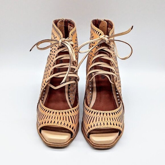 Jeffrey Campbell Tan Laser Cut Lace Up Wedges - Picture 1 of 7